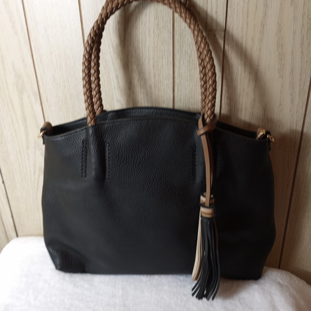 Elegant Black Tote with Braided Handles